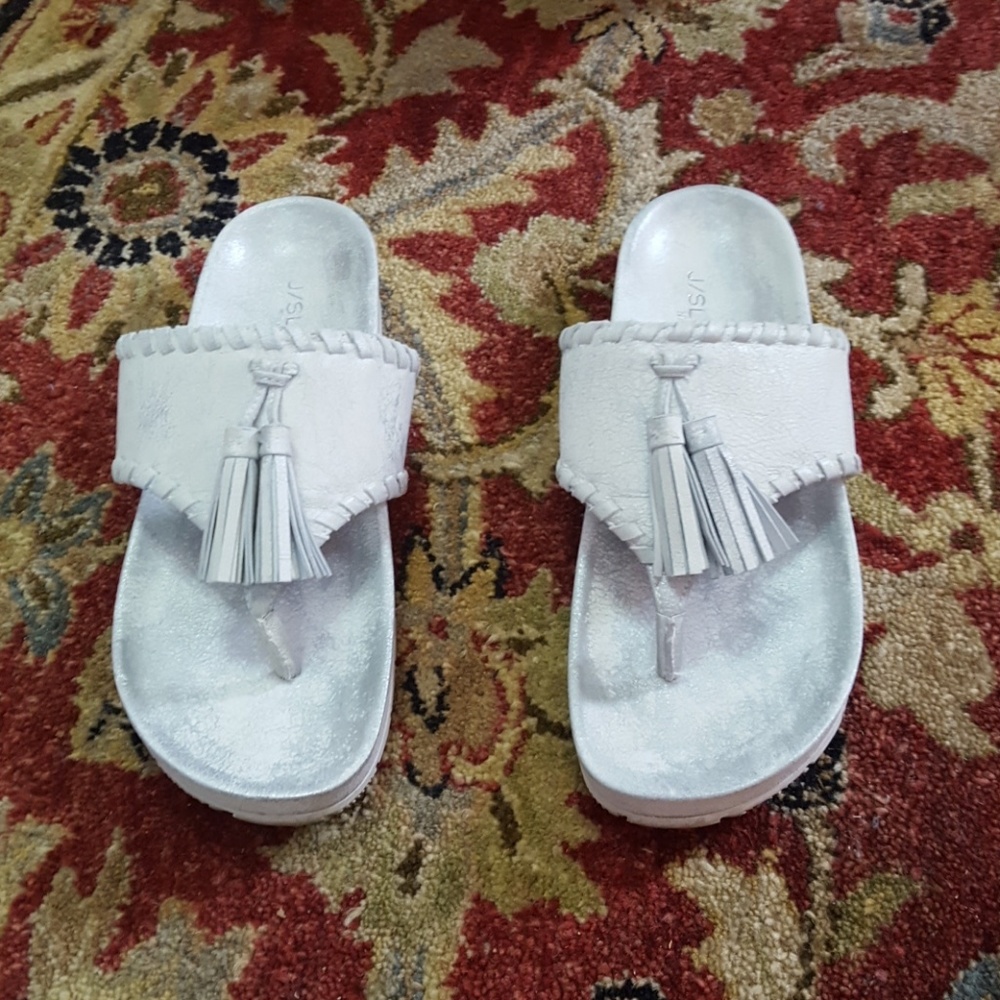 J slides silver metal nigel slippers